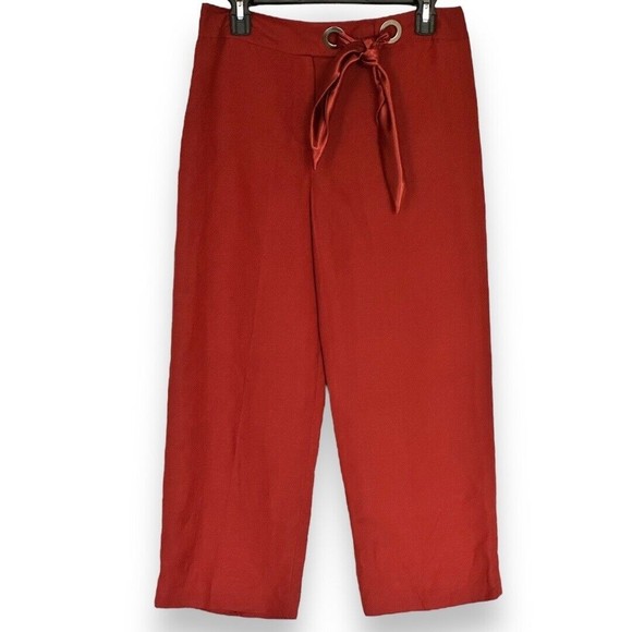 Larry Levine Pants - Larry Levine Orange Linen Blend straight Leg Cropped Pants Sz 6